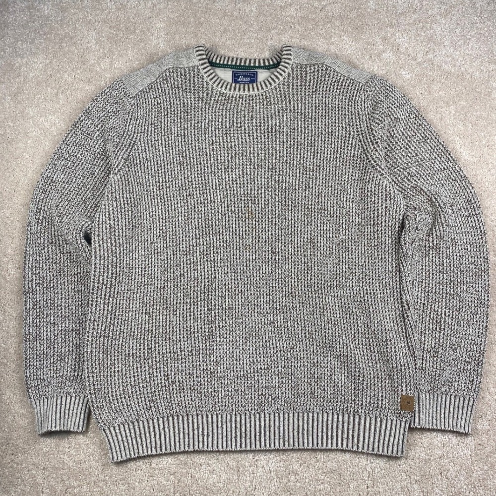 GH Bass Mens XXL Marled Knit Crewneck Sweater Brown Cream Cotton Blend